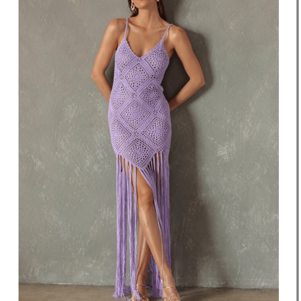 Linen and Dot Lavender Fringe Dress